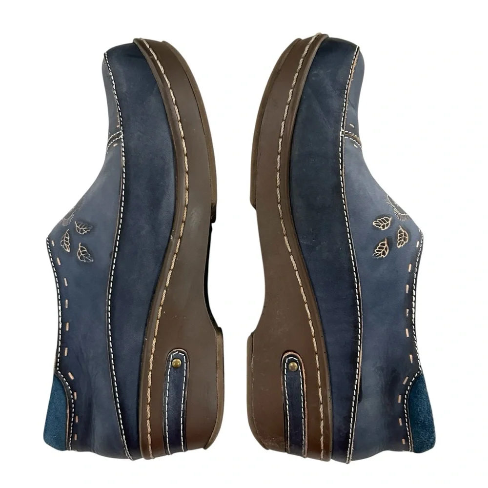 SPRING STEP L’Artiste Burbank Navy Blue Leather Clogs 37 Extra Narrow Width - Picture 7 of 13